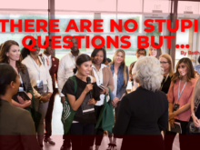 THERE ARE NO STUPID QUESTIONS BUT BLOG POST BY BETH AZOR GROUP OF WOMEN STANDING AROUND TALKING AND ONE WOMAN HAS A MIC ASKING A QUESTION